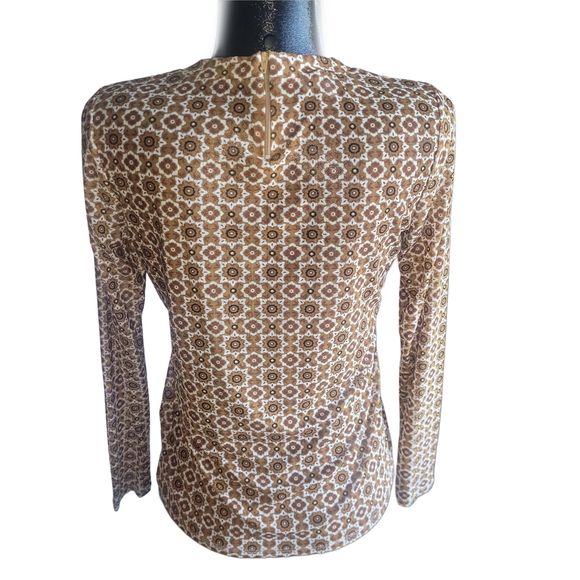 San Francisco Brown Patterned Long Sleeve Top M - Picture 5 of 6